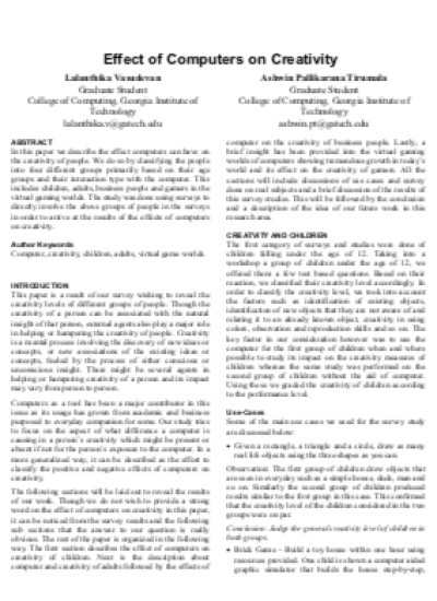Paper: Effect of Computers on Creativity